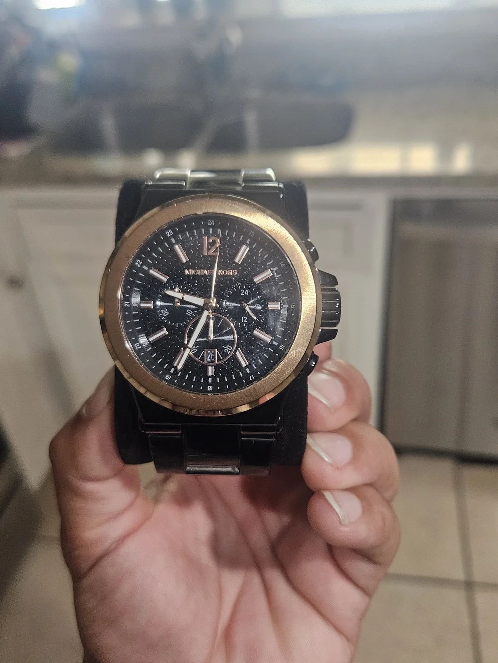 Michael Kors Black and Rose Gold Men's Chronograph Watch With Brand New Battery